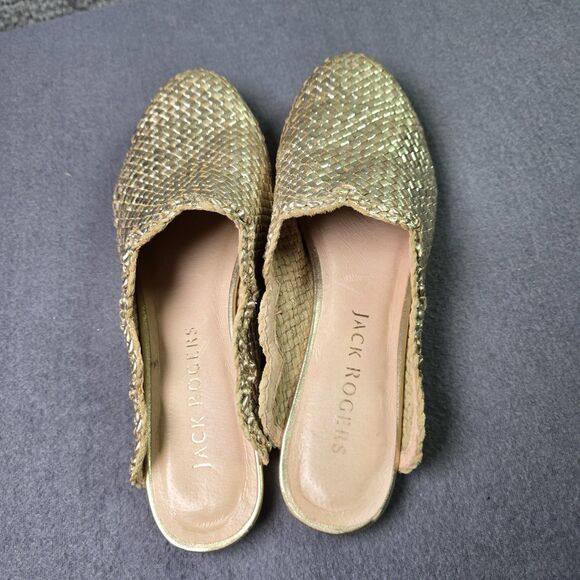 Jack Rogers Gold Woven Mule Flat 8.5 Metallic Slip On Resort Shoe Comfortable - Picture 4 of 6